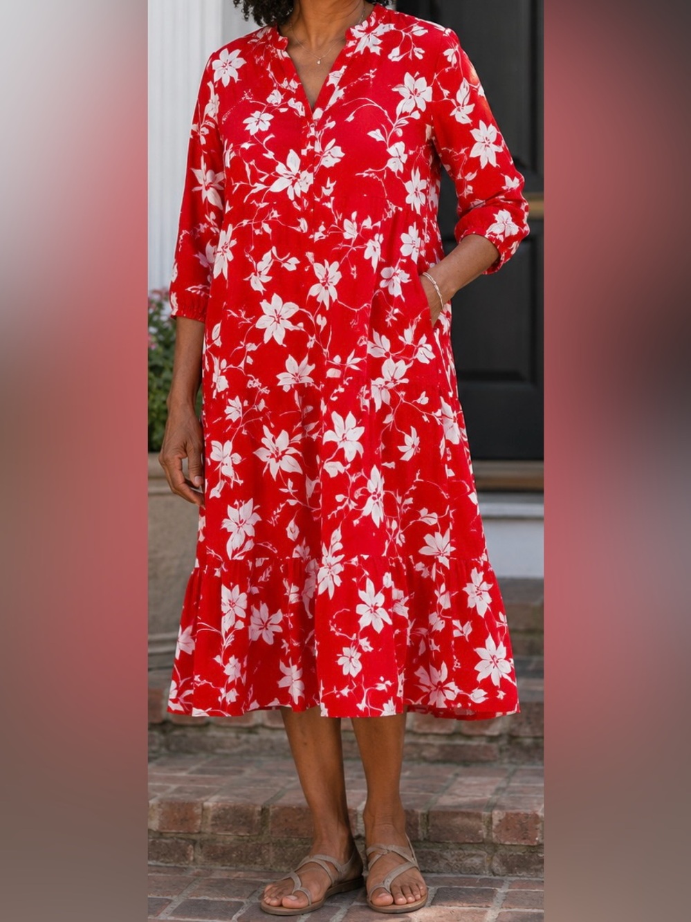 Croft & Barrow | Red Floral Maxi Dress | Tropical | Summer | Vacation | Beach